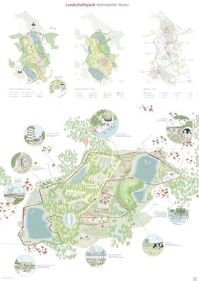 Auszug aus den Präsentationsplänen des erstplatzierten Büros Glück Landschaftsarchitektur GmbH, Stuttgart mit Labor für urbane Orte und Prozesse, Stuttgart