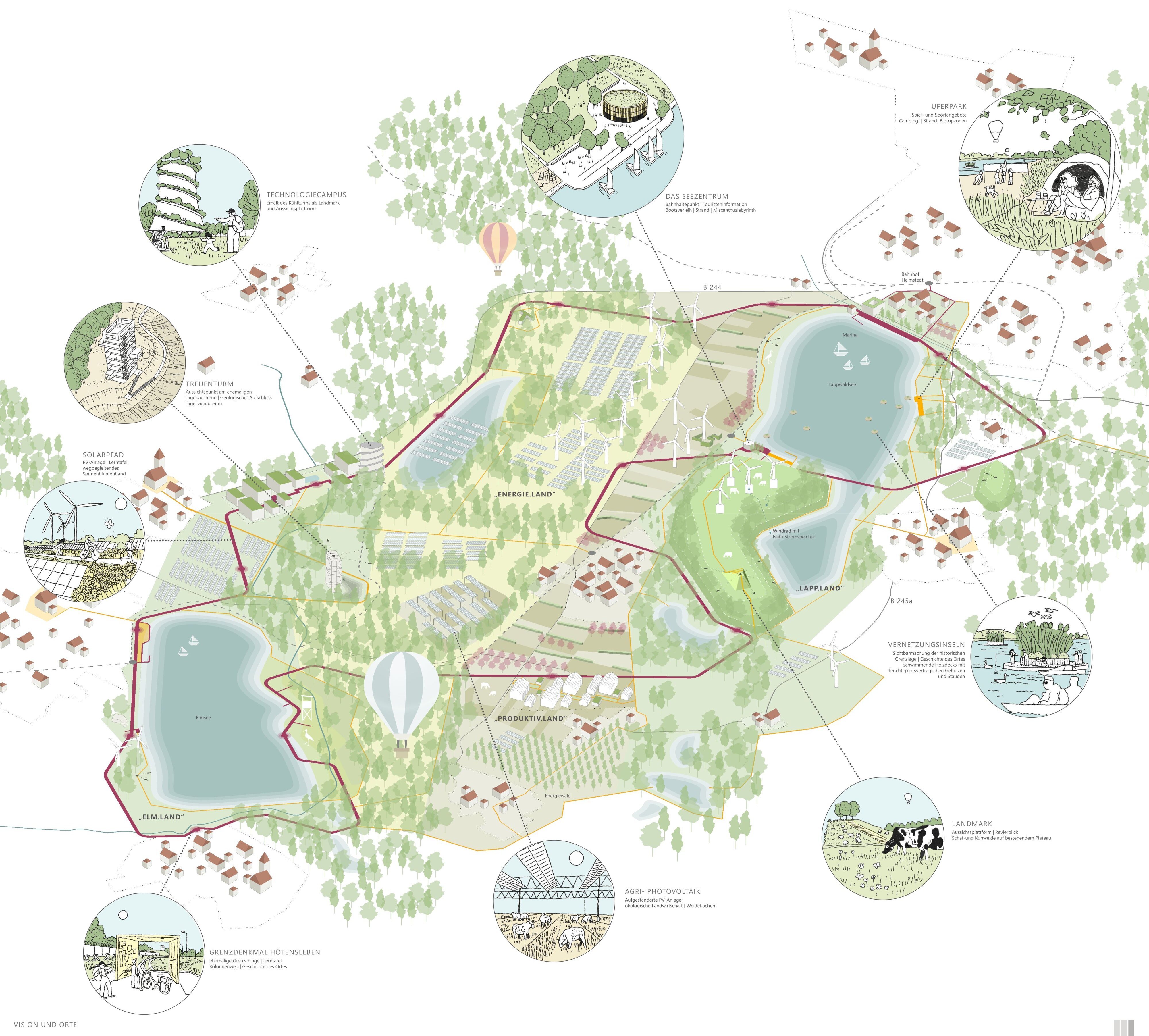 Auszug aus den Präsentationsplänen des erstplatzierten Büros Glück Landschaftsarchitektur GmbH, Stuttgart mit Labor für urbane Orte und Prozesse, Stuttgart