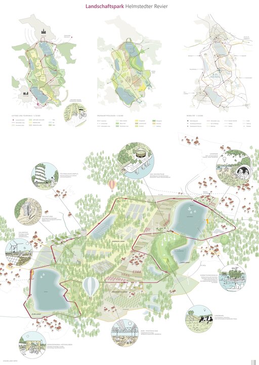 Auszug aus den Präsentationsplänen des erstplatzierten Büros Glück Landschaftsarchitektur GmbH, Stuttgart mit Labor für urbane Orte und Prozesse, Stuttgart