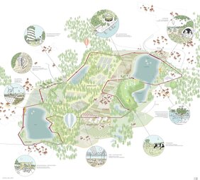 Auszug aus den Präsentationsplänen des erstplatzierten Büros Glück Landschaftsarchitektur GmbH, Stuttgart mit Labor für urbane Orte und Prozesse, Stuttgart