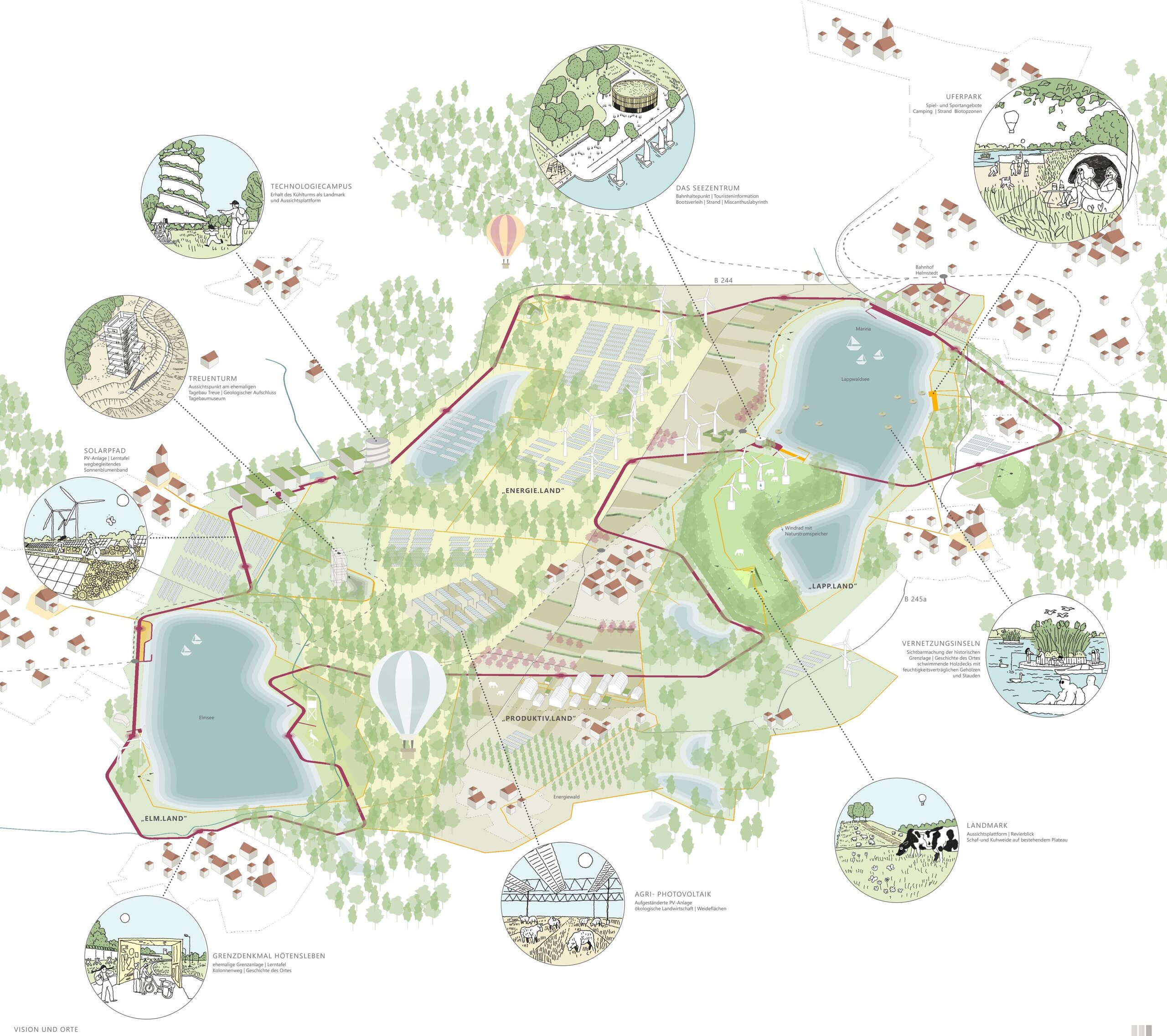 Auszug aus den Präsentationsplänen des erstplatzierten Büros Glück Landschaftsarchitektur GmbH, Stuttgart mit Labor für urbane Orte und Prozesse, Stuttgart