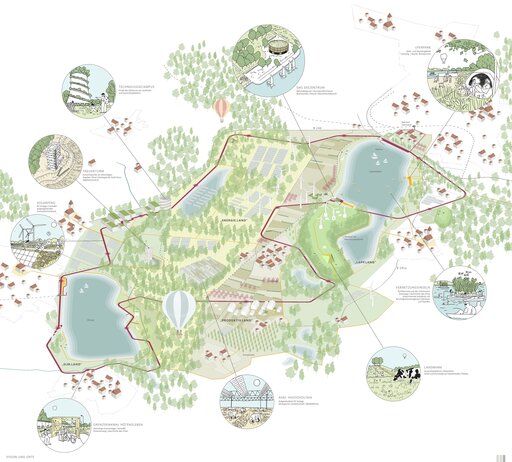 Auszug aus den Präsentationsplänen des erstplatzierten Büros Glück Landschaftsarchitektur GmbH, Stuttgart mit Labor für urbane Orte und Prozesse, Stuttgart