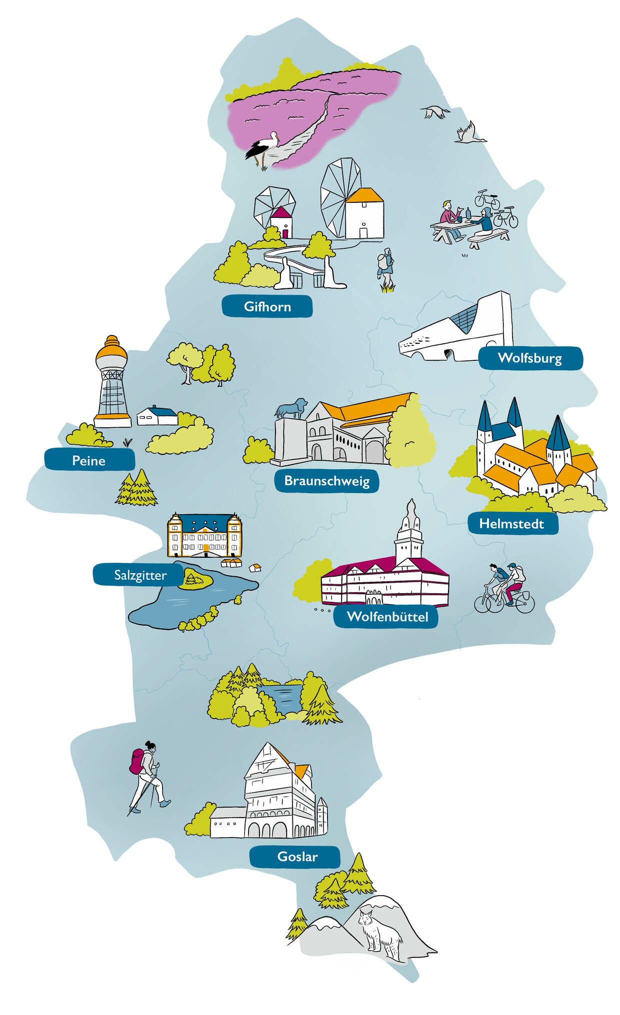Symbolbild Karte der Region mit regionalen Sehenswürdigkeiten
