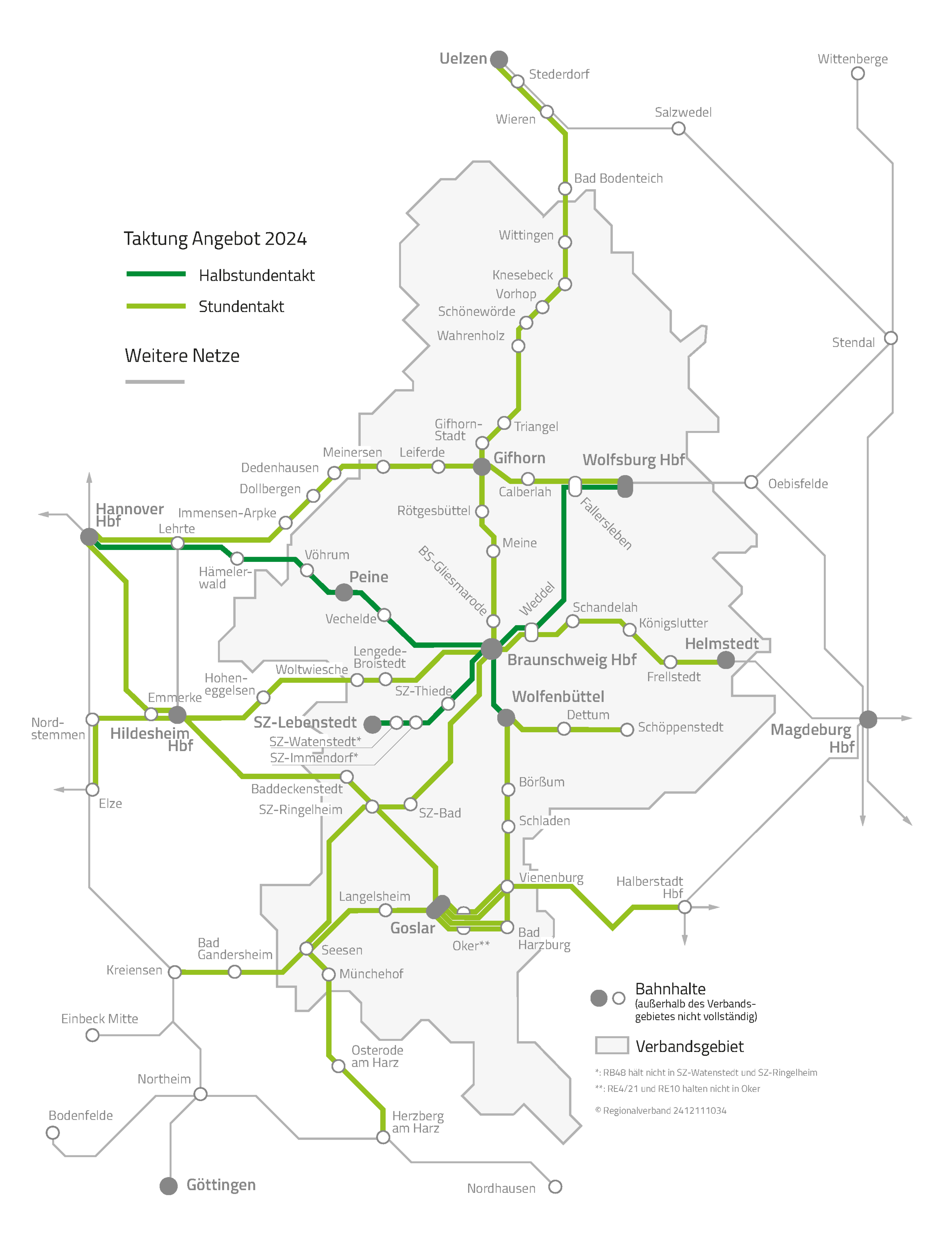 Karte 1 zeigt das aktuelle Angeobt auf den Schienenstrecken in der Region.