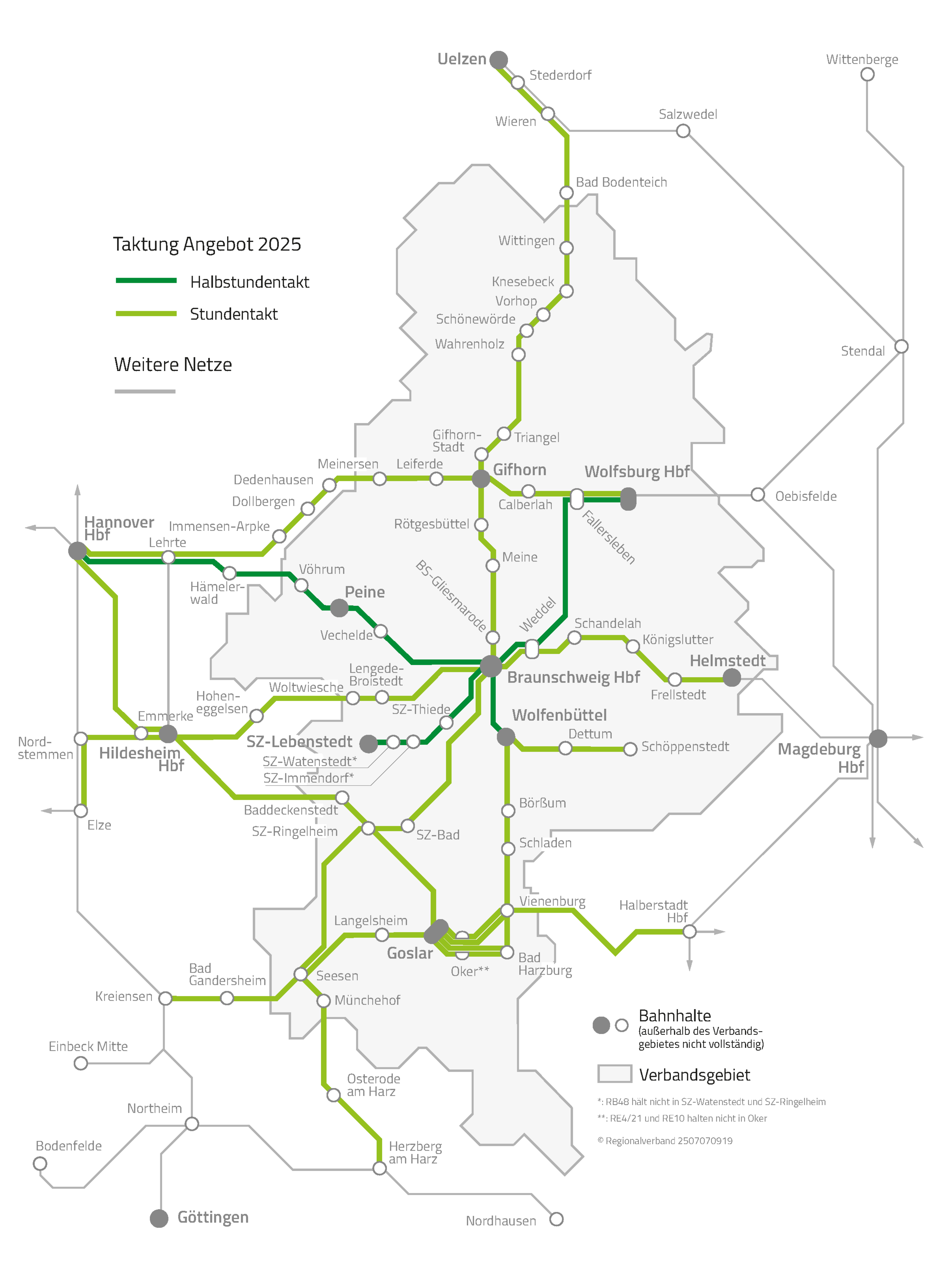 Karte 1 zeigt das aktuelle Angeobt auf den Schienenstrecken in der Region.