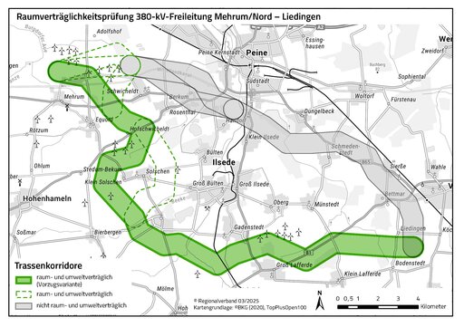Trassenverlauf TenneT Freileitung Mehrum - Liedingen
