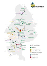 Karte Förderprogramme und barriererfreie Ausbau der Stationen im Verbandsgebiet