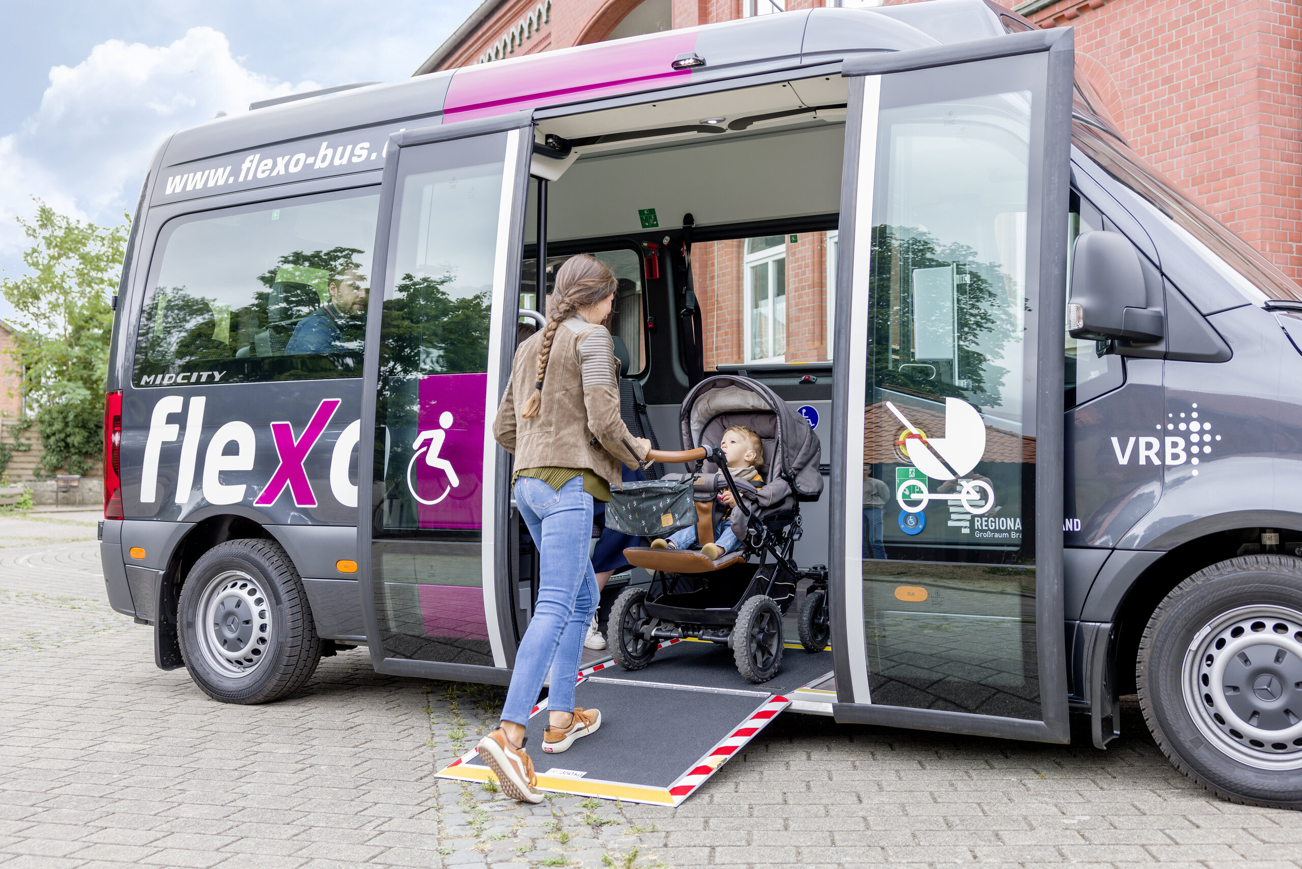 Problemlos lässt sich ein Kinderwagen in den flexo schieben